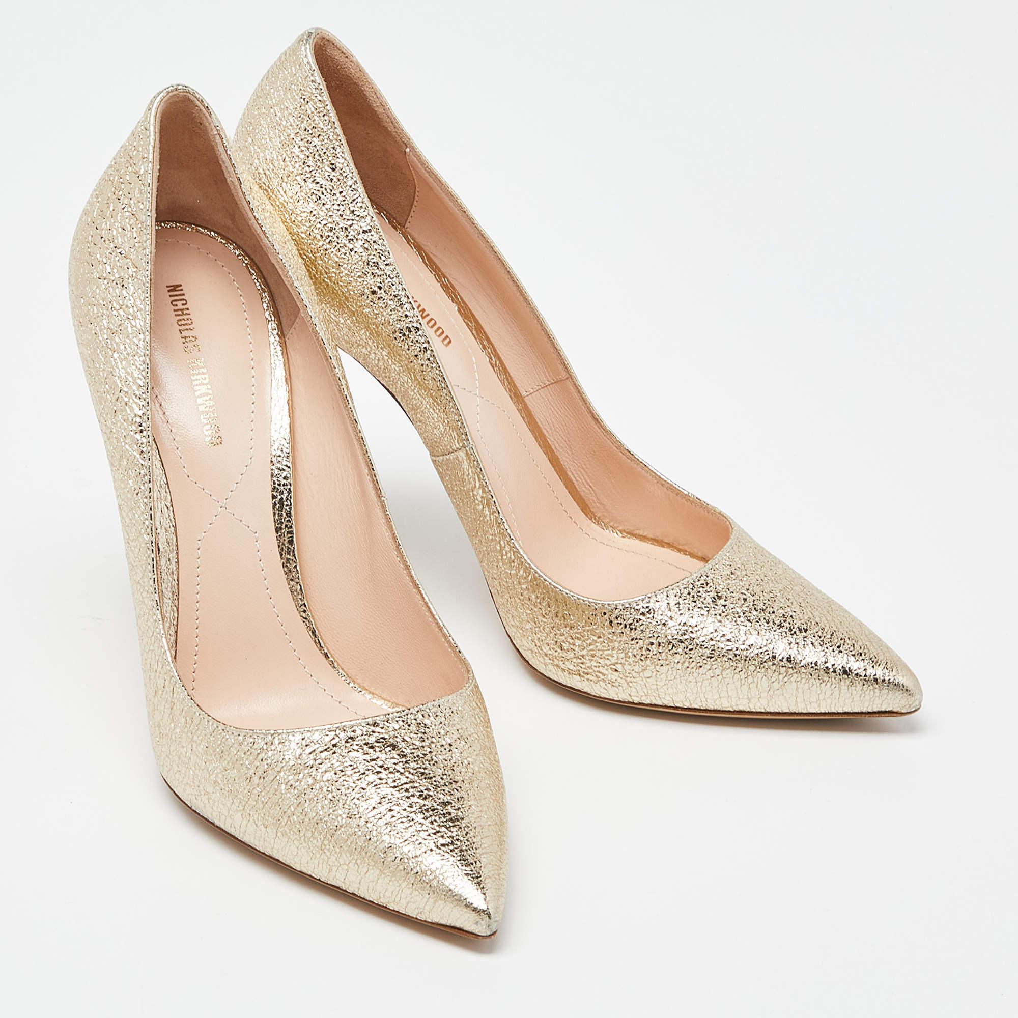 Nicholas Kirkwood Metallic Leather Pearl Embellished Pointed Toe Pumps Size 38 In Good Condition In Dubai, Al Qouz 2