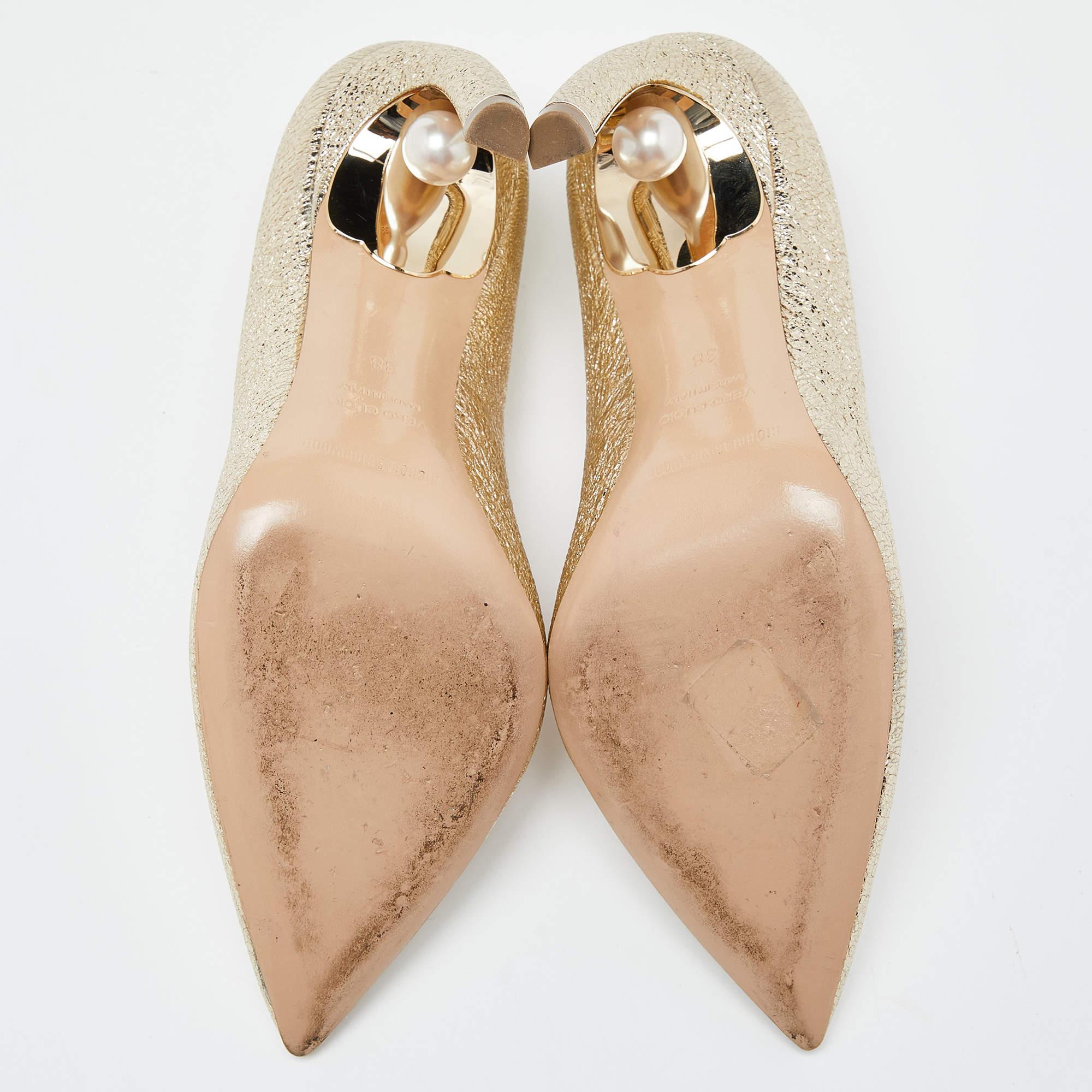 Nicholas Kirkwood Metallic Leather Pearl Embellished Pointed Toe Pumps Size 38 1