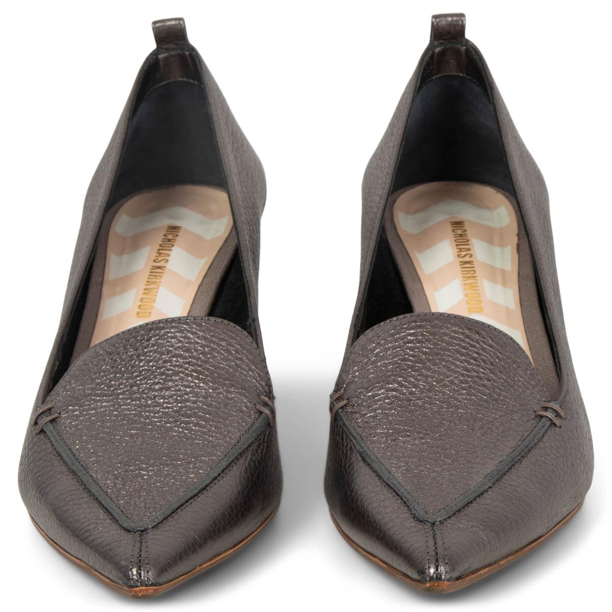 100% authentic Nicholas Kirkwood Beya block heel pumps in grey metallic grained leather with a pointed-toe. Have been worn and are in excellent condition. Come with dust bag. Rubber sole got added. 

Measurements
Imprinted Size	42
Shoe