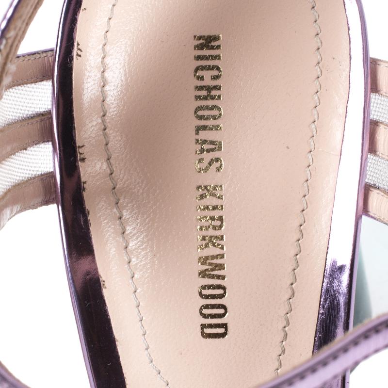 Gray Nicholas Kirkwood Metallic Purple Leather Lucite Ankle Strap Sandals Size 40