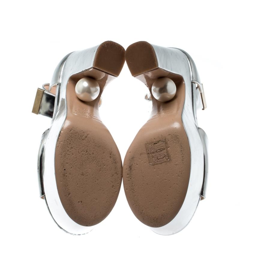 Women's Nicholas Kirkwood Metallic Silver  Ankle Cuff Platform Sandals Size 36