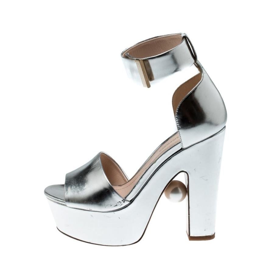 Nicholas Kirkwood Metallic Silver  Ankle Cuff Platform Sandals Size 36