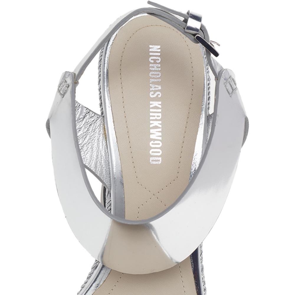 Women's Nicholas Kirkwood Metallic Silver Foil Wedge Espadrille Strap Sandals Size 37.5