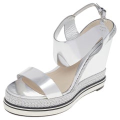 Nicholas Kirkwood Metallic Silber Foil Keil Espadrille Riemen Sandalen Größe 37,5
