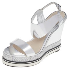 Nicholas Kirkwood Metallic Silver Foil Wedge Espadrille Strap Sandals Size 37.5