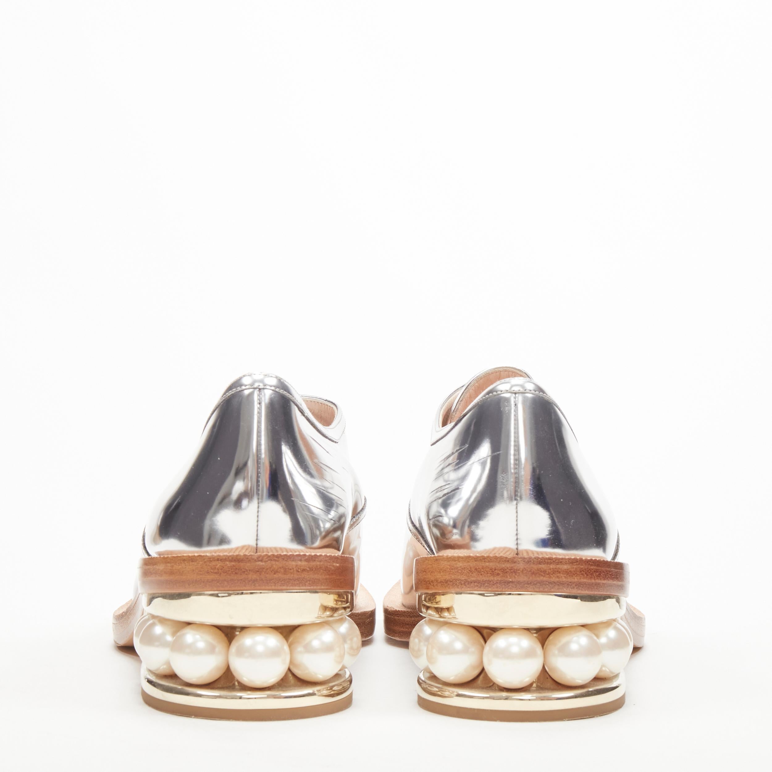 NICHOLAS KIRKWOOD metallic silver pearl embellished gold heel brogue loafer EU39 1