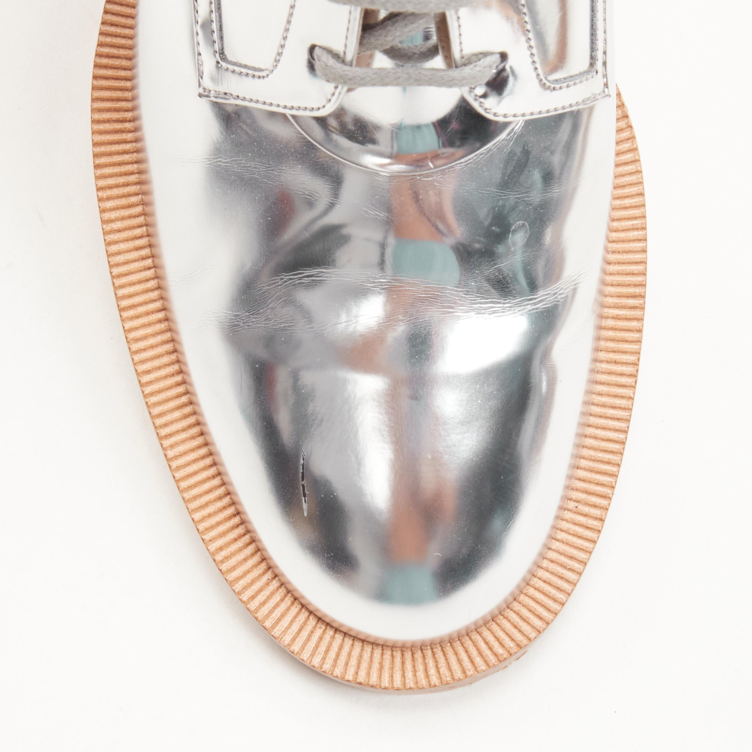 NICHOLAS KIRKWOOD metallic silver pearl embellished gold heel brogue loafer EU39 3