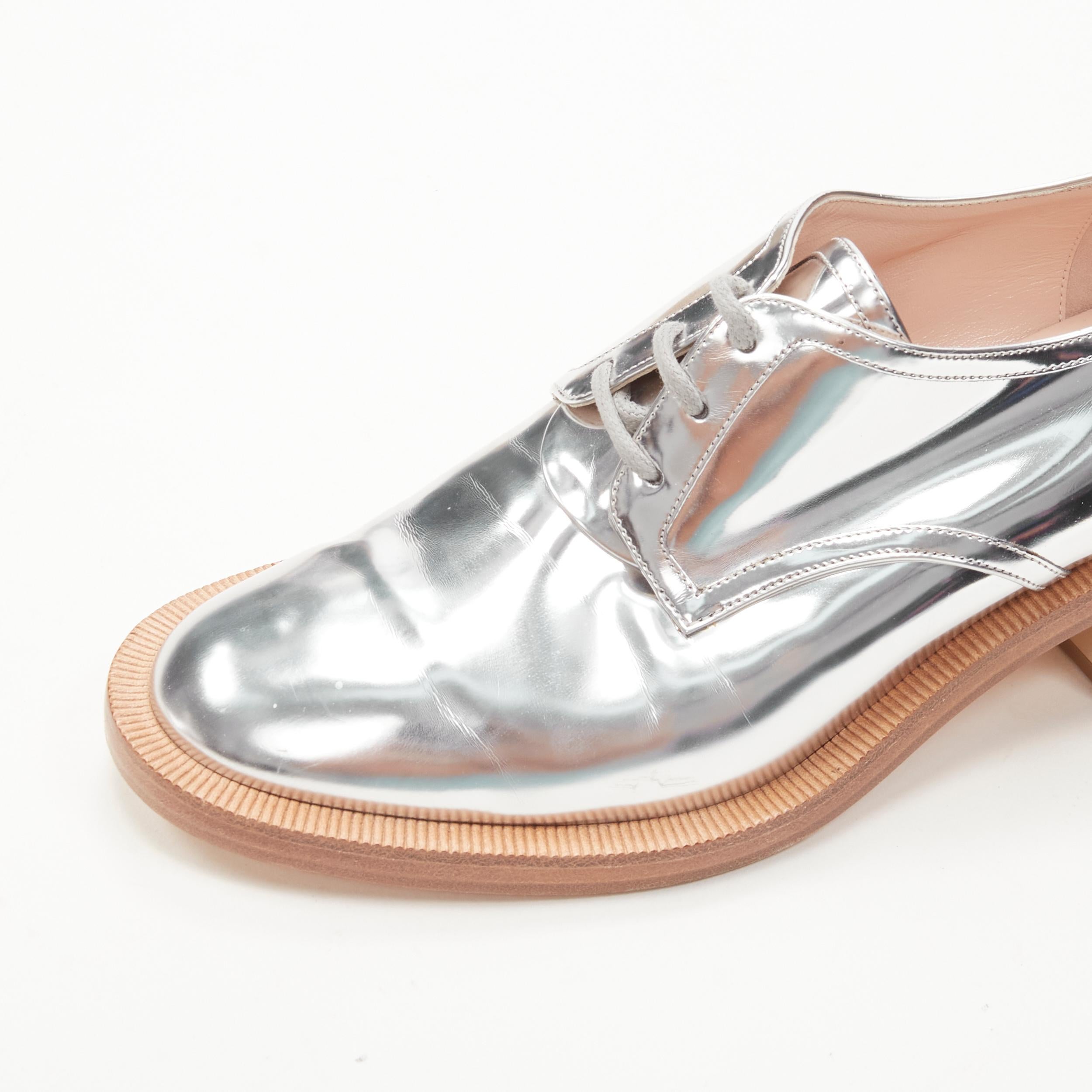 NICHOLAS KIRKWOOD metallic silver pearl embellished gold heel brogue loafer EU39 4