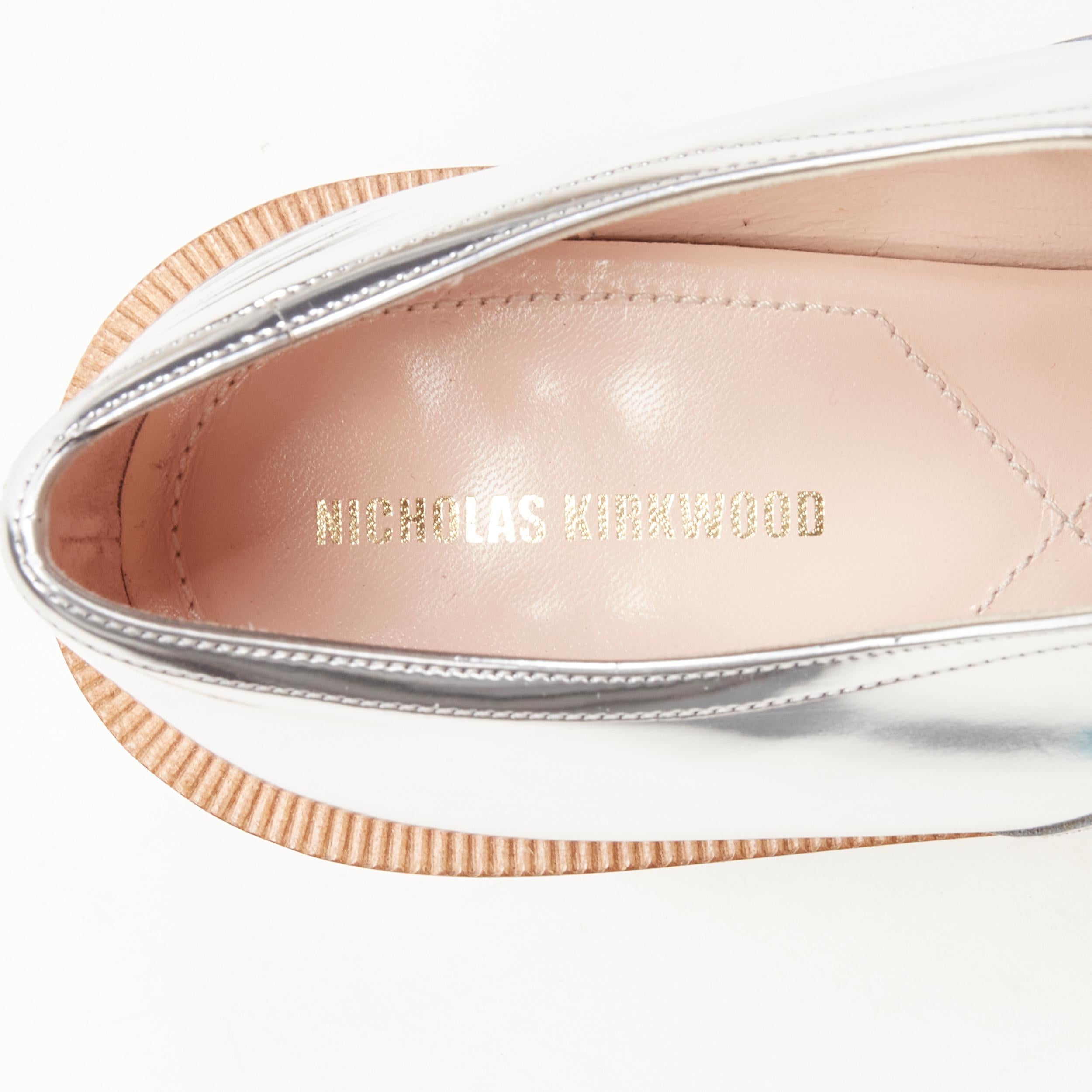 NICHOLAS KIRKWOOD metallic silver pearl embellished gold heel brogue loafer EU39 5