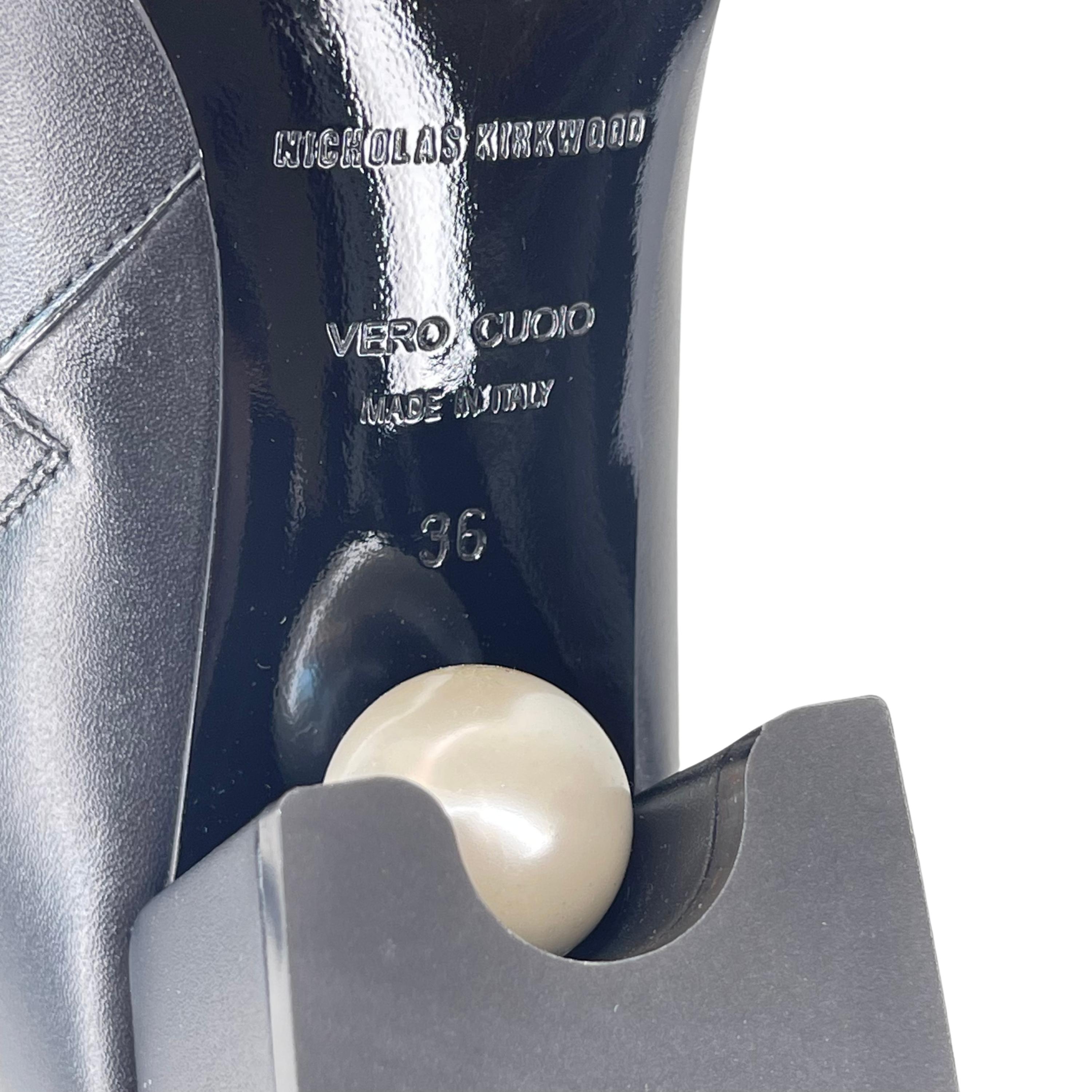 Nicholas Kirkwood Miri Black Leather Faux Pearl Ankle Boot (36 EU) For Sale 2