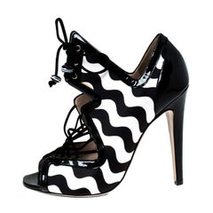 Nicholas Kirkwood Monochrome Satin 
Patent Leather Strappy Sandals Size 37