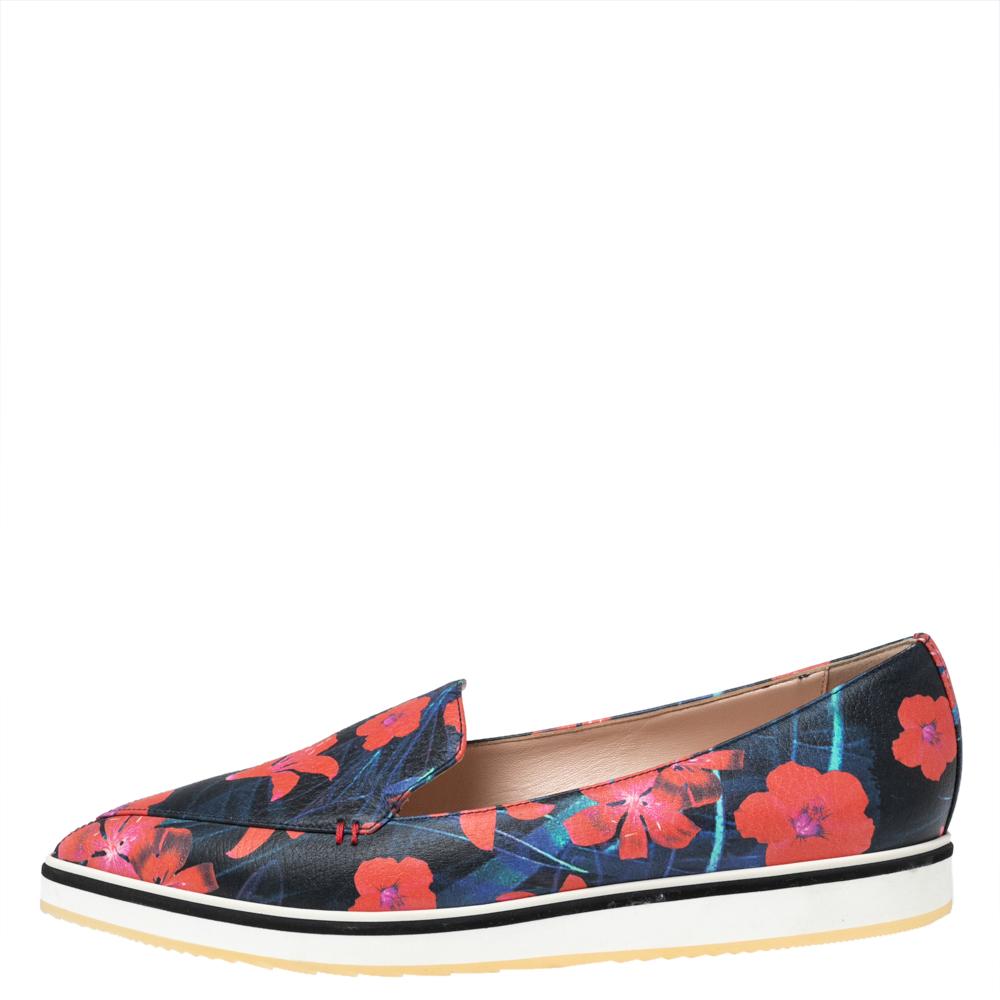 Women's Nicholas Kirkwood Multicolor Floral Print Alona Pointed Toe Loafers Size 39.5