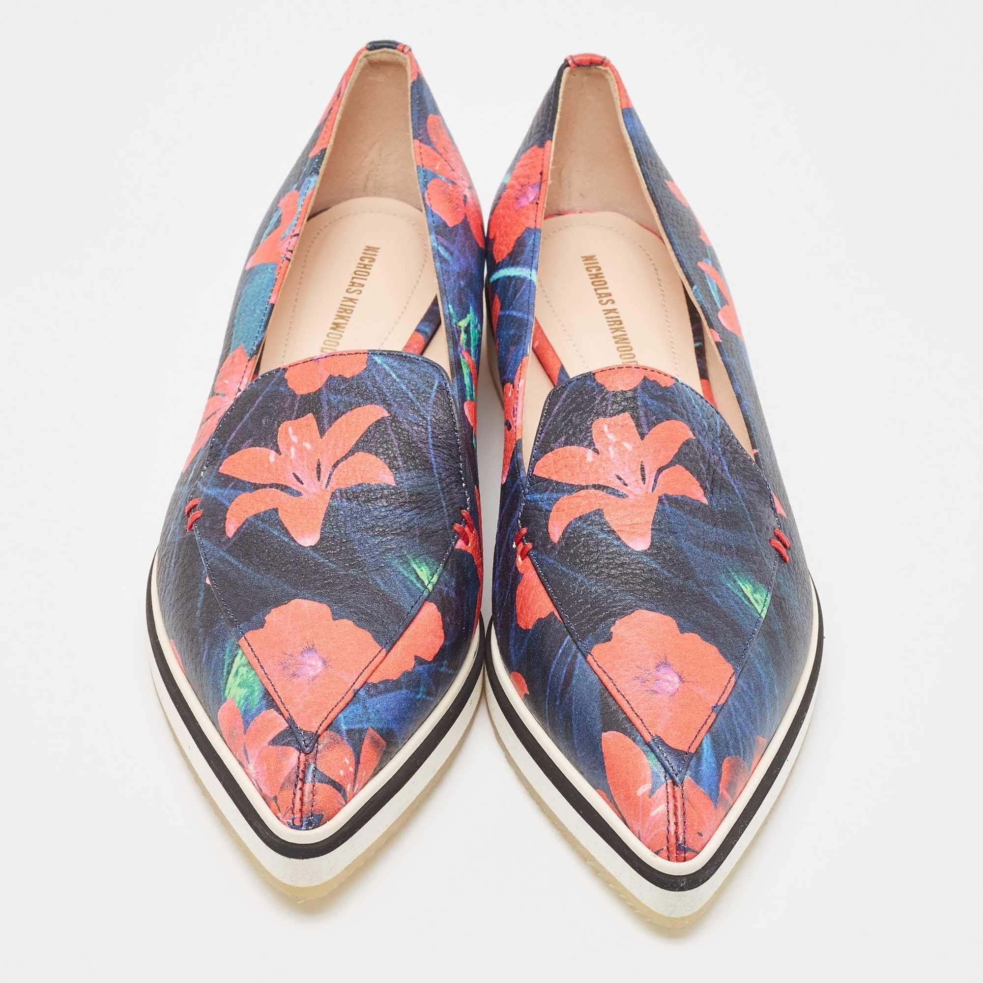 Brown Nicholas Kirkwood Multicolor Floral Print Leather Alona Smoking Slipper Size 37 For Sale