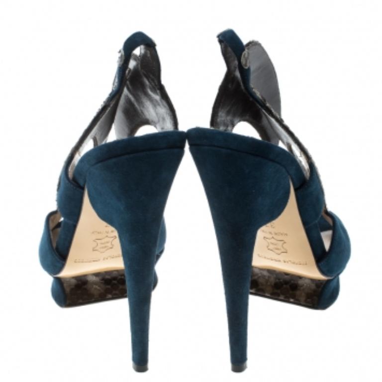 Nicholas Kirkwood Multicolor Wildleder und Python Plateau Slingback Sandalen Größe 37 Damen im Angebot