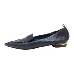 Nicholas Kirkwood Navy Blue Leather Beya Pointed-Toe Loafers Size 41