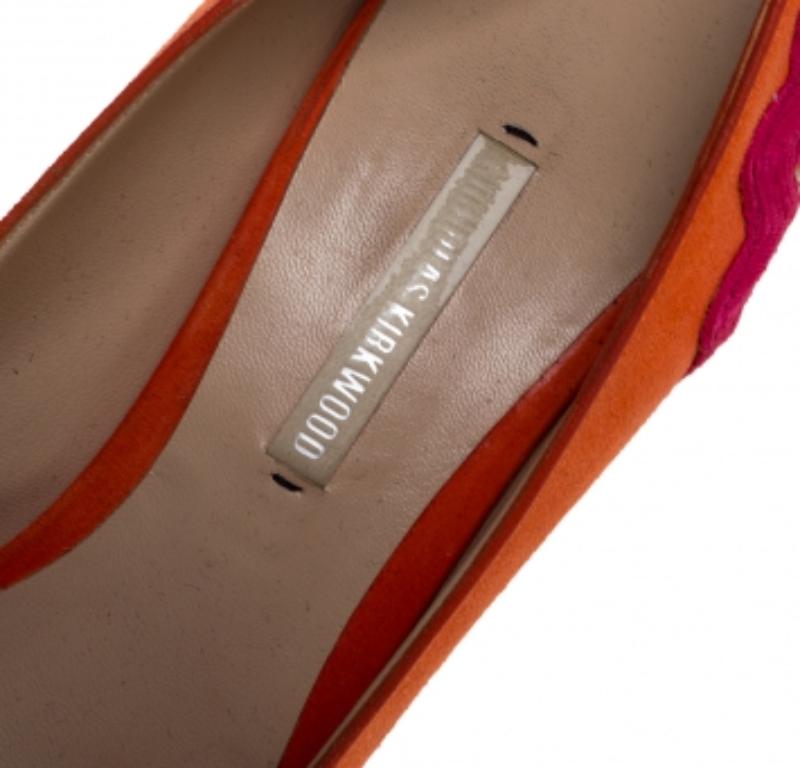 Women's Nicholas Kirkwood Orange Suede And Coarse Glitter Heel Platform Pumps Size 38 For Sale