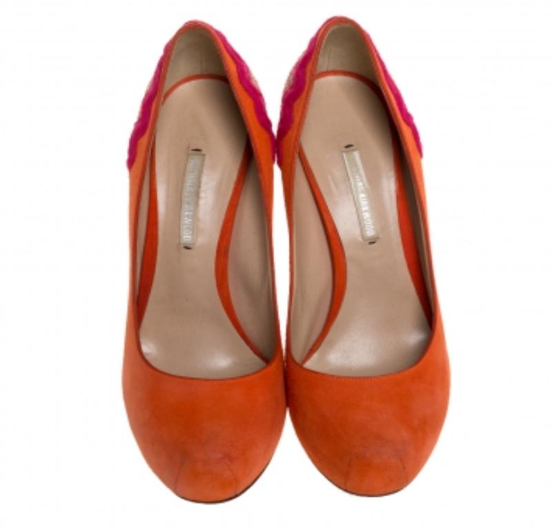 Nicholas Kirkwood Orange Suede And Coarse Glitter Heel Platform Pumps Size 38 For Sale 1