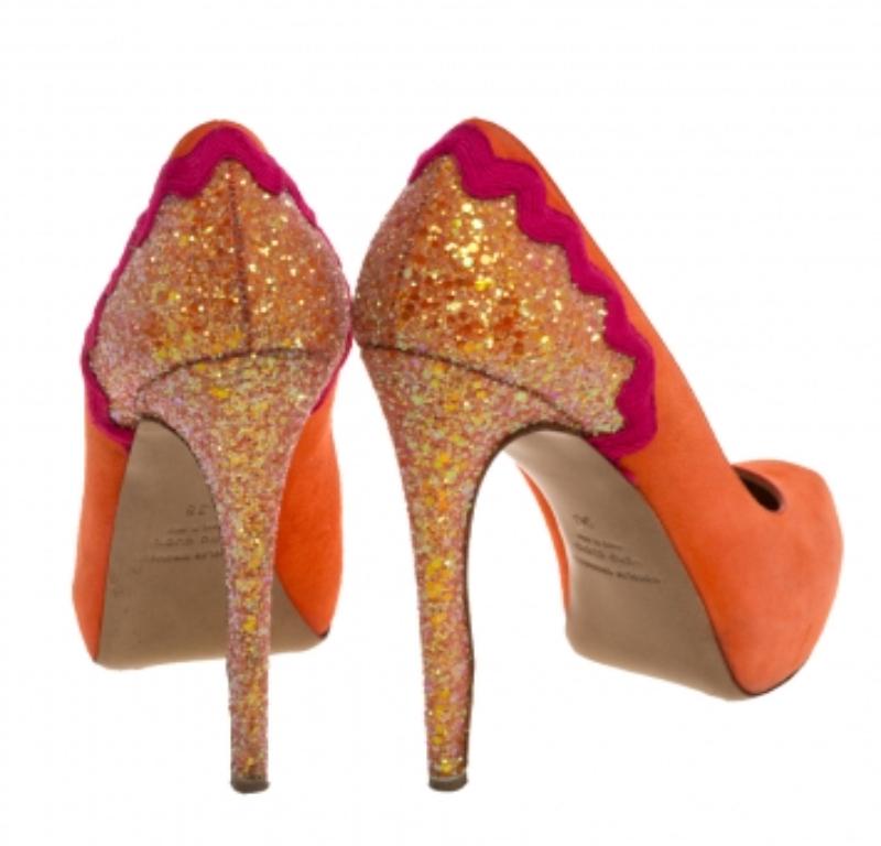Nicholas Kirkwood Orange Suede And Coarse Glitter Heel Platform Pumps Size 38 For Sale 2