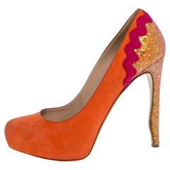 Nicholas Kirkwood Orange Suede And Coarse Glitter Heel Platform Pumps Size 38