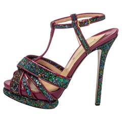 Nicholas Kirkwood Patent Leather and Glitter T Strap Platform Sandals Size 39