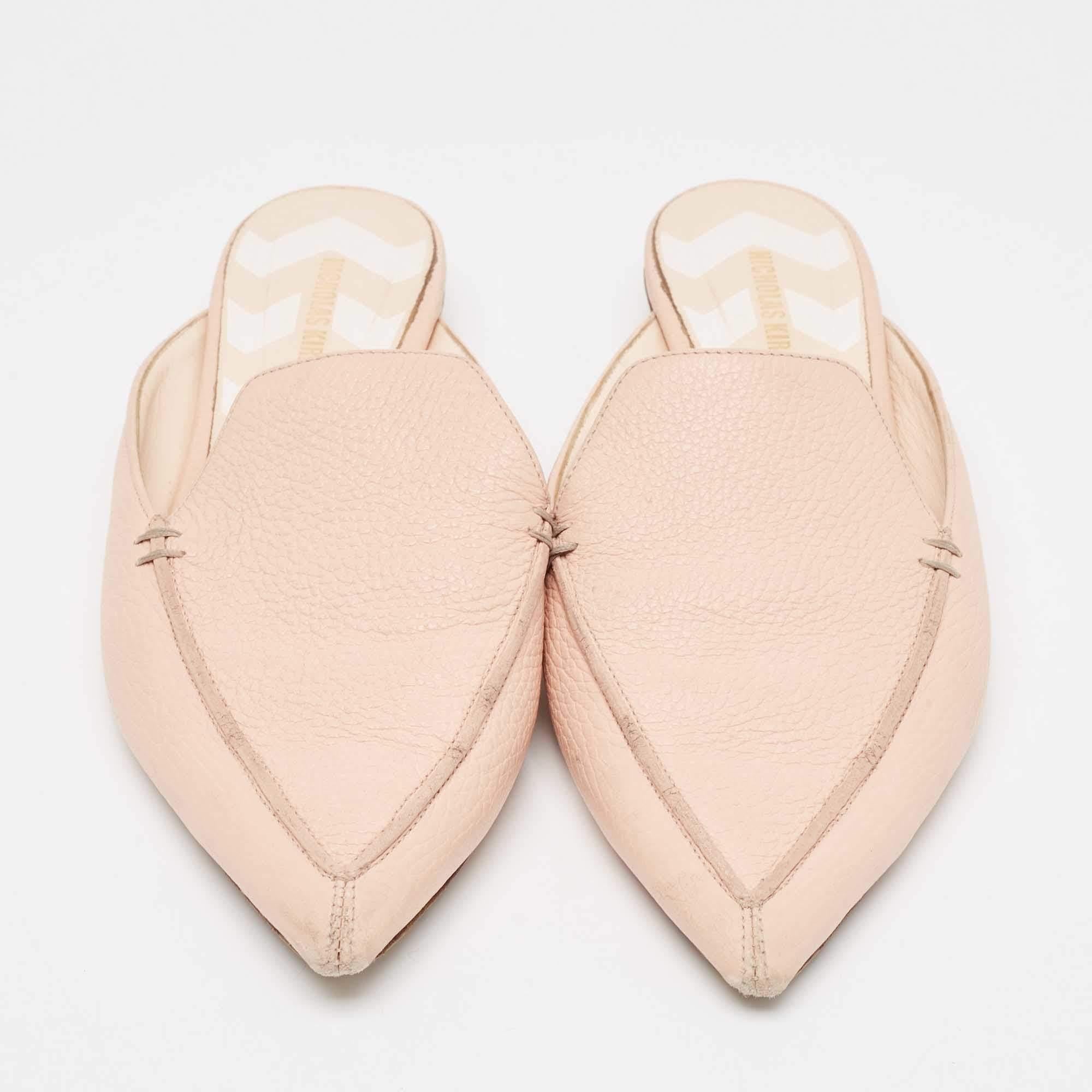 Beige Nicholas Kirkwood Pink Leather Beya Flat Mules Size 41 For Sale