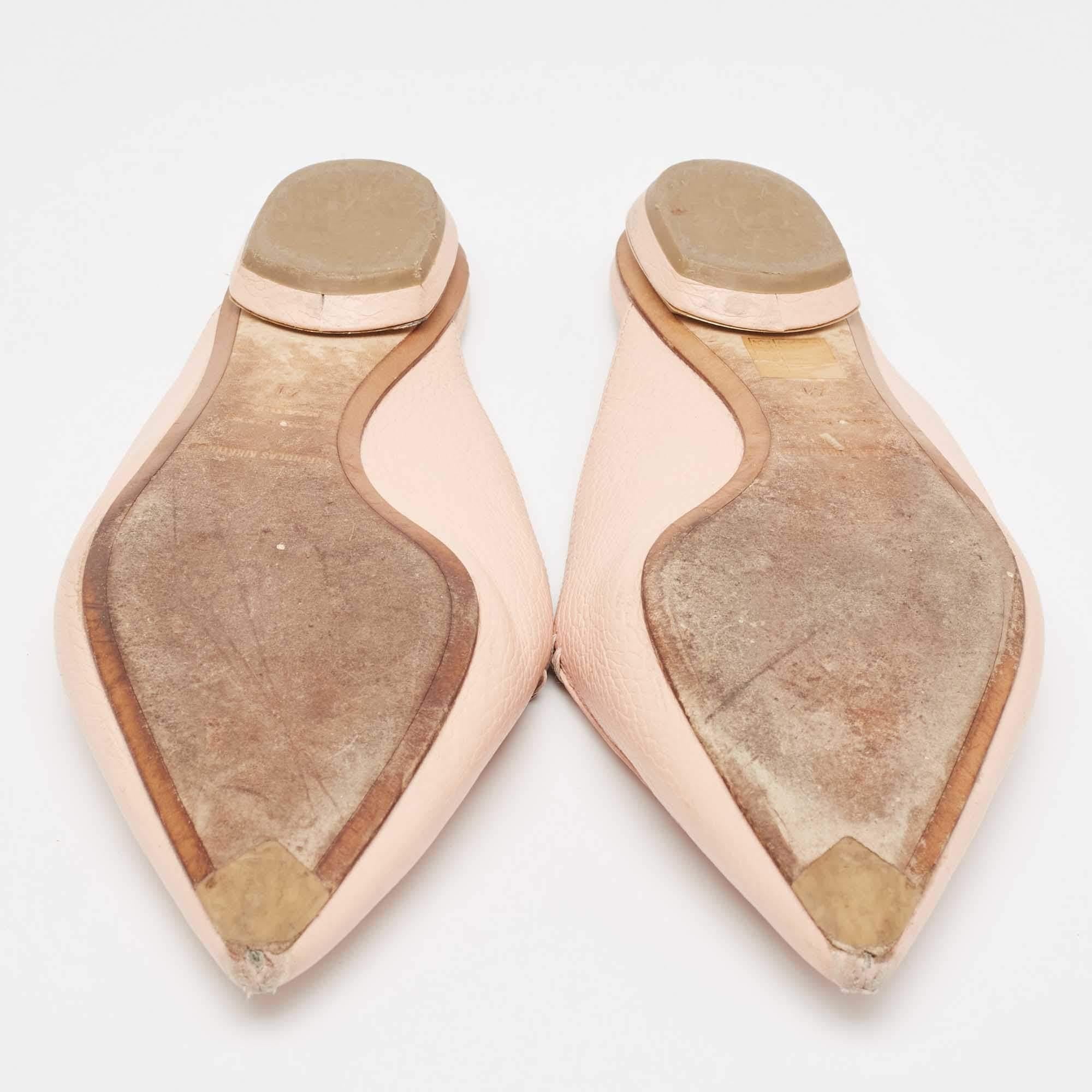 Nicholas Kirkwood Pink Leather Beya Flat Mules Size 41 For Sale 1