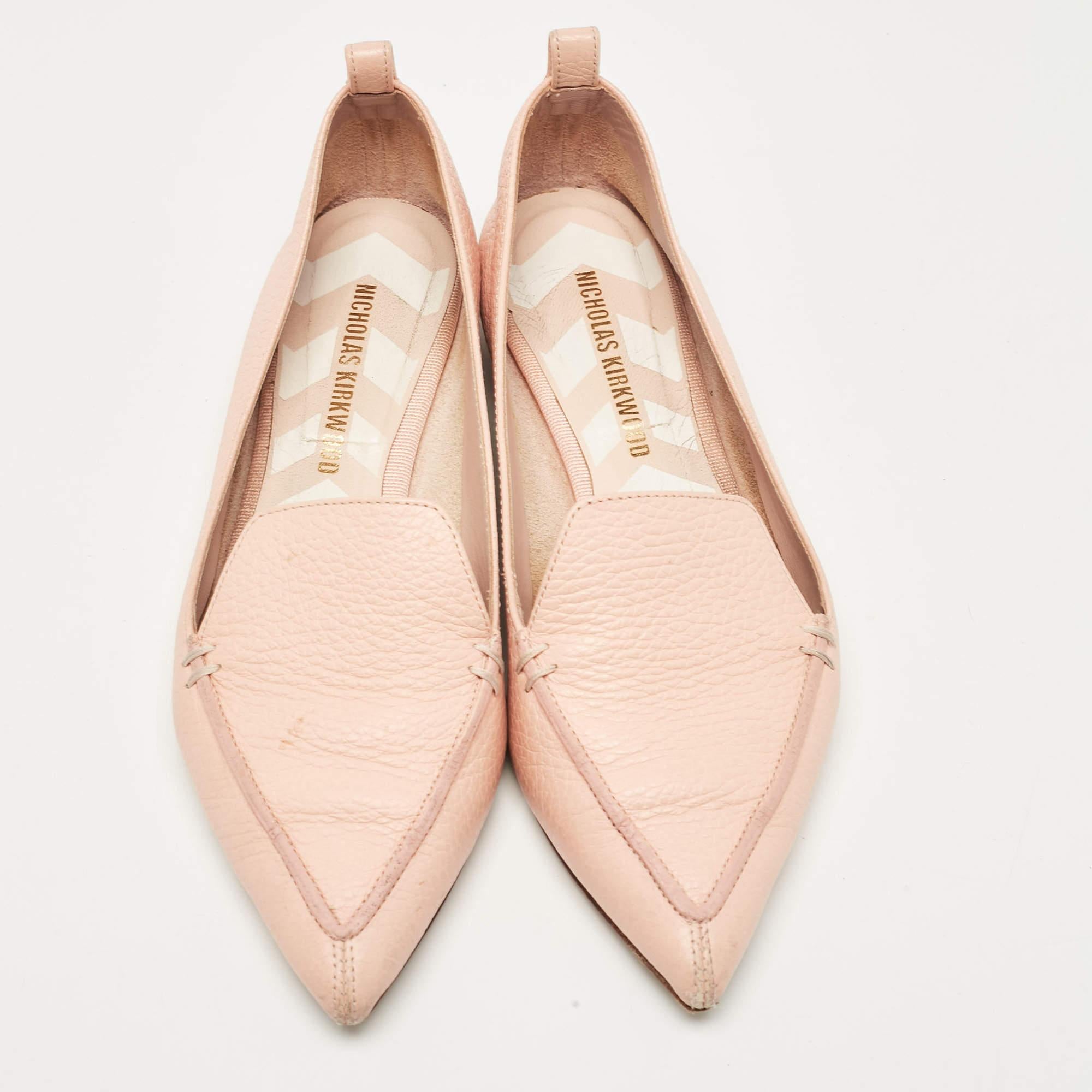 Beige Nicholas Kirkwood Pink Leather Beya Loafers Size 36 For Sale