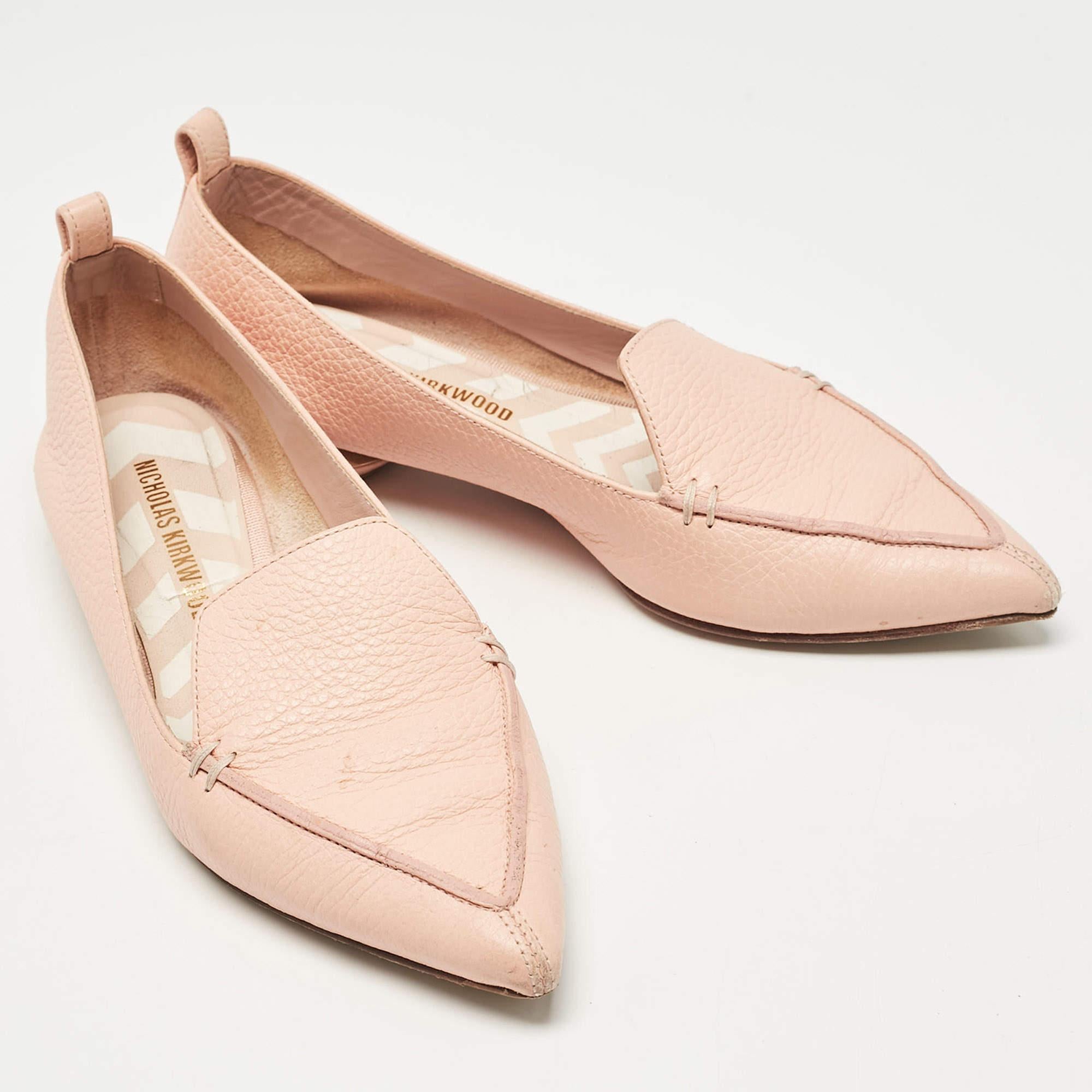 Nicholas Kirkwood Pink Leather Beya Loafers Size 36 In Fair Condition For Sale In Dubai, Al Qouz 2