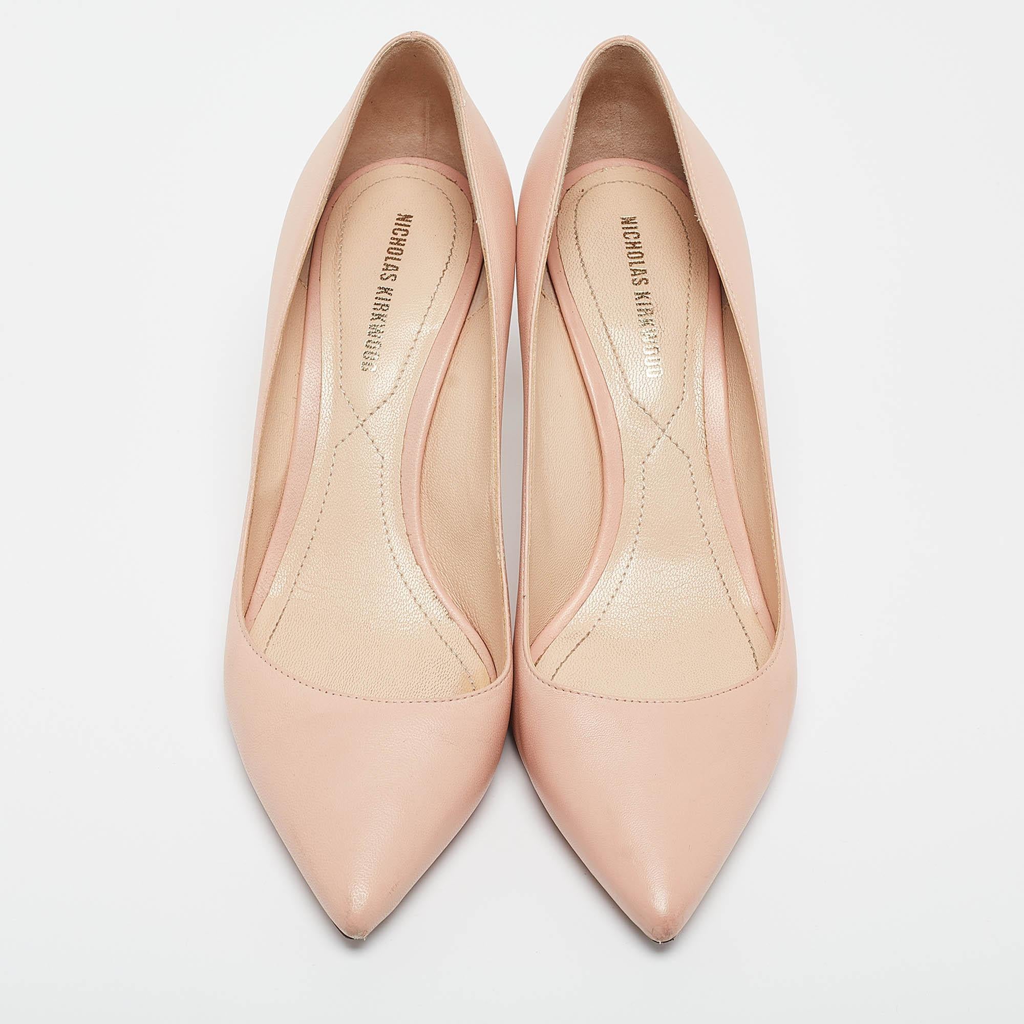 Beige Nicholas Kirkwood Pink Leather Pointed Toe Pumps Size 36 For Sale