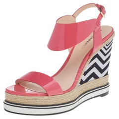 Nicholas Kirkwood Pink Patent Leather Wedge Espadrille Strap Sandals Size 39