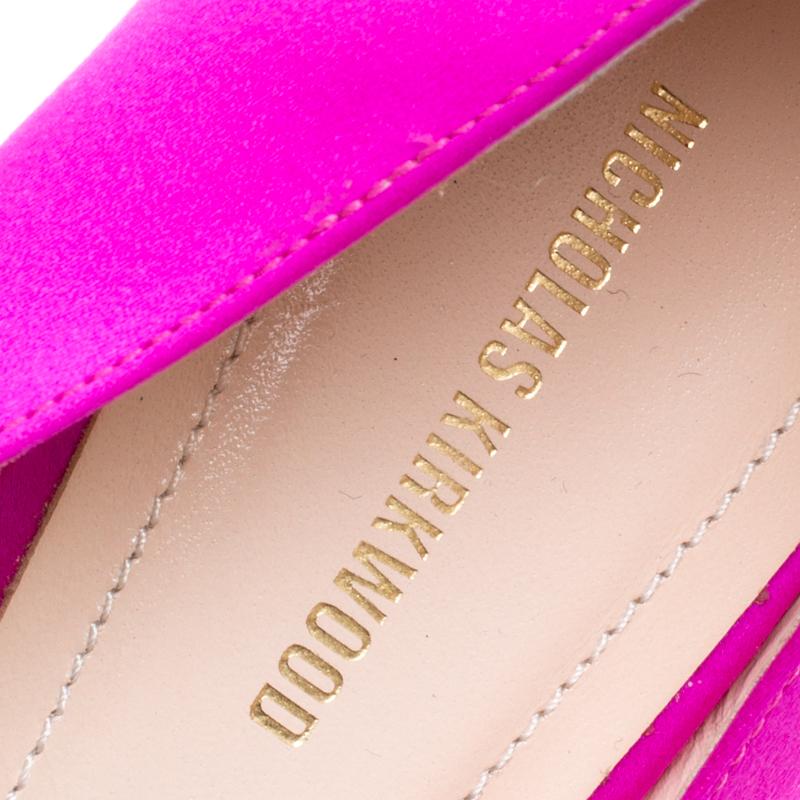 Nicholas Kirkwood Pink Satin Eden Crystal Embellished Pointed Toe Flats Size 40 1