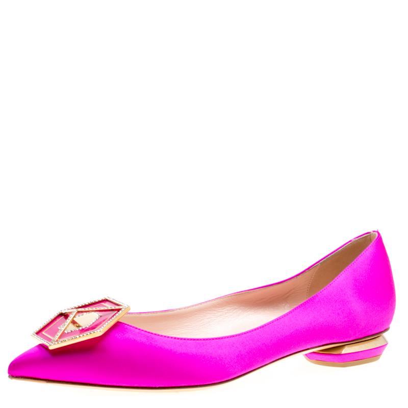 Nicholas Kirkwood Pink Satin Eden Crystal Embellished Pointed Toe Flats Size 40