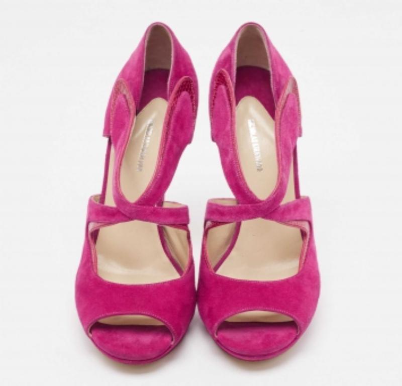 Nicholas Kirkwood Sandali con plateau in camoscio e lucertola rosa taglia 39 In condizioni ottime in vendita a Dubai, Al Qouz 2