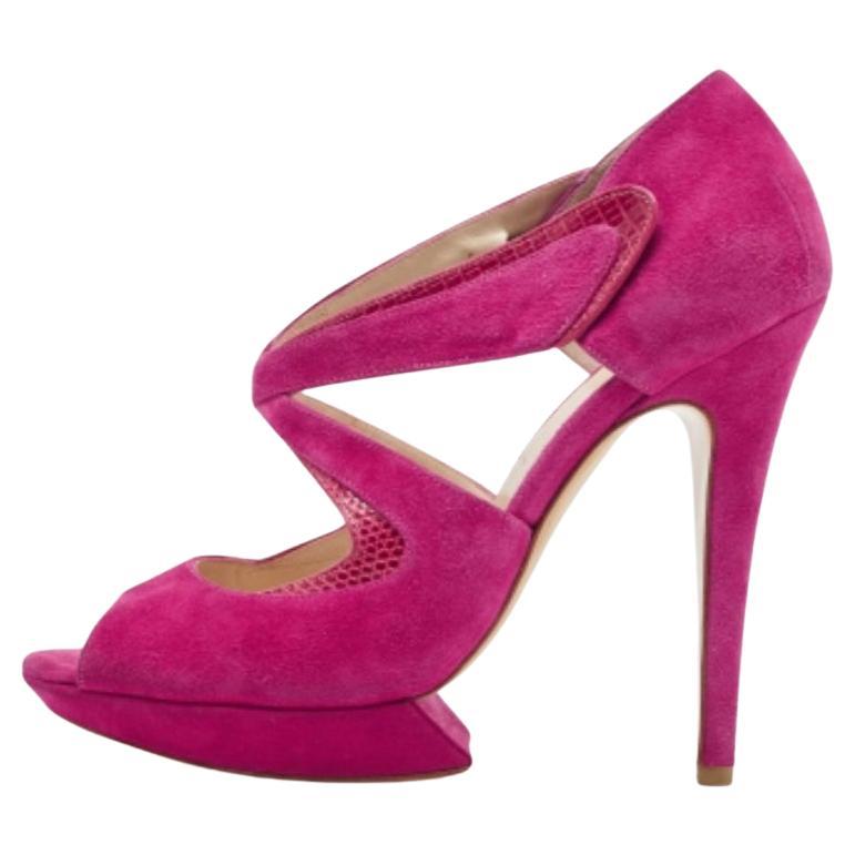 Nicholas Kirkwood Sandali con plateau in camoscio e lucertola rosa taglia 39 in vendita