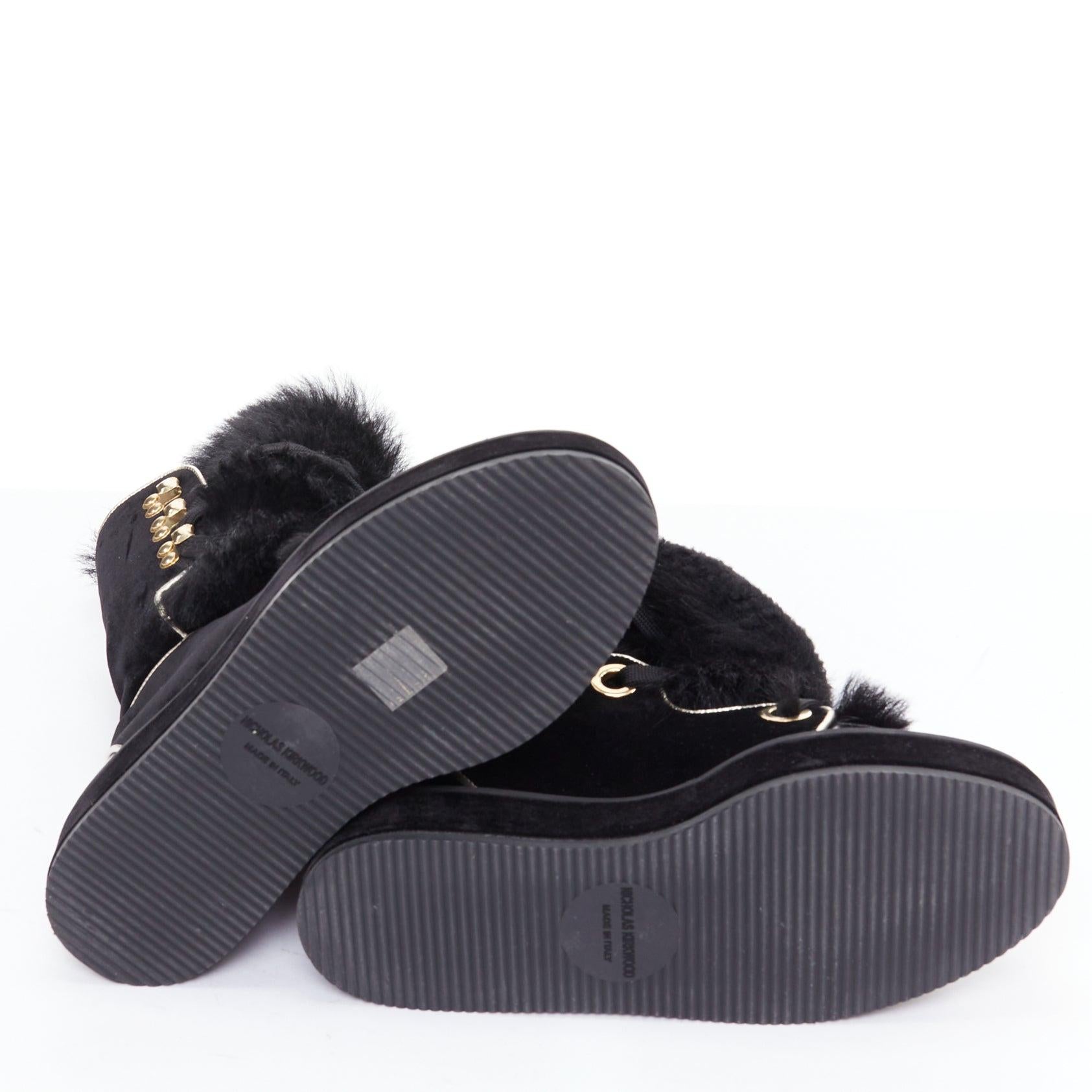 NICHOLAS KIRKWOOD Polly Neige black patent fur trim snow boots For Sale 6