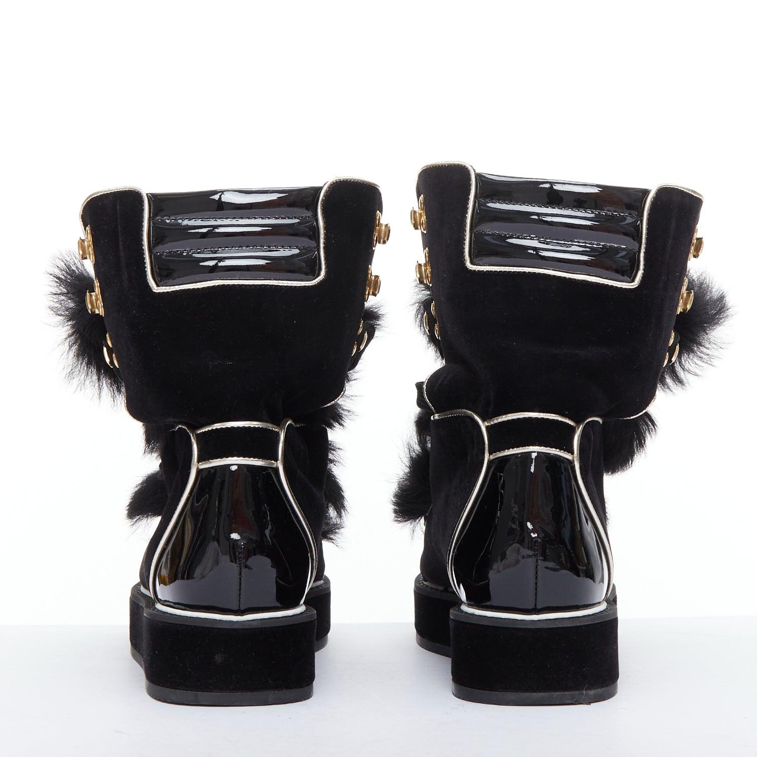 Women's NICHOLAS KIRKWOOD Polly Neige black patent fur trim snow boots For Sale