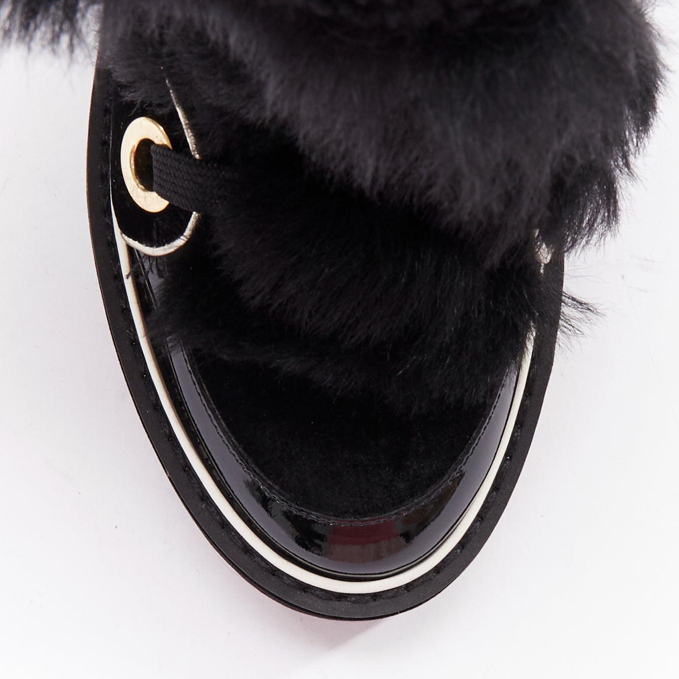 NICHOLAS KIRKWOOD Polly Neige black patent fur trim snow boots For Sale 1