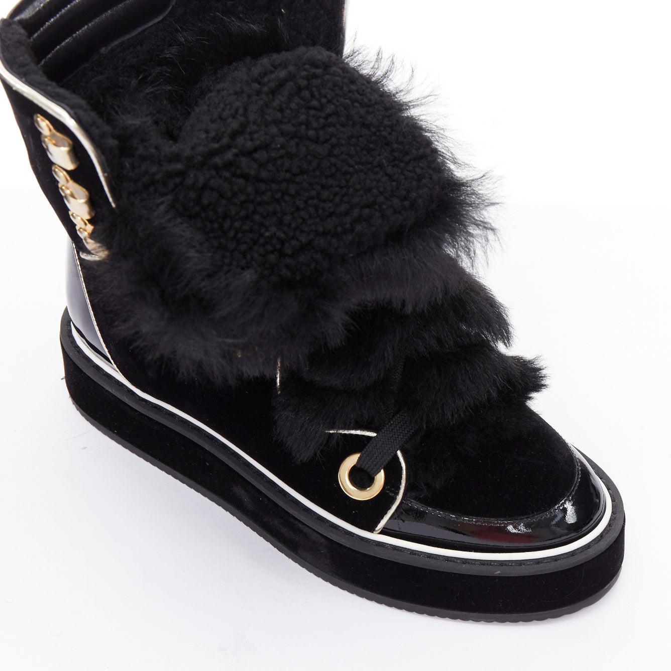 NICHOLAS KIRKWOOD Polly Neige black patent fur trim snow boots For Sale 2