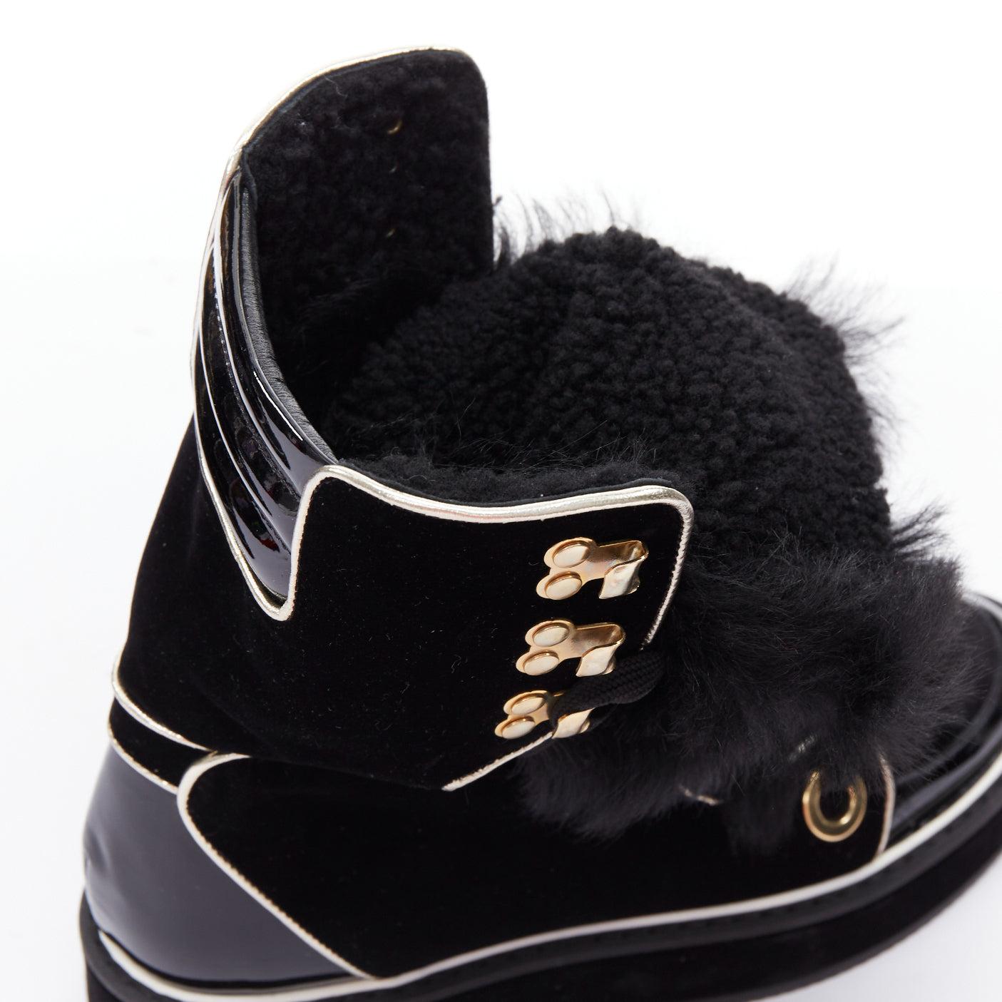 NICHOLAS KIRKWOOD Polly Neige black patent fur trim snow boots For Sale 3