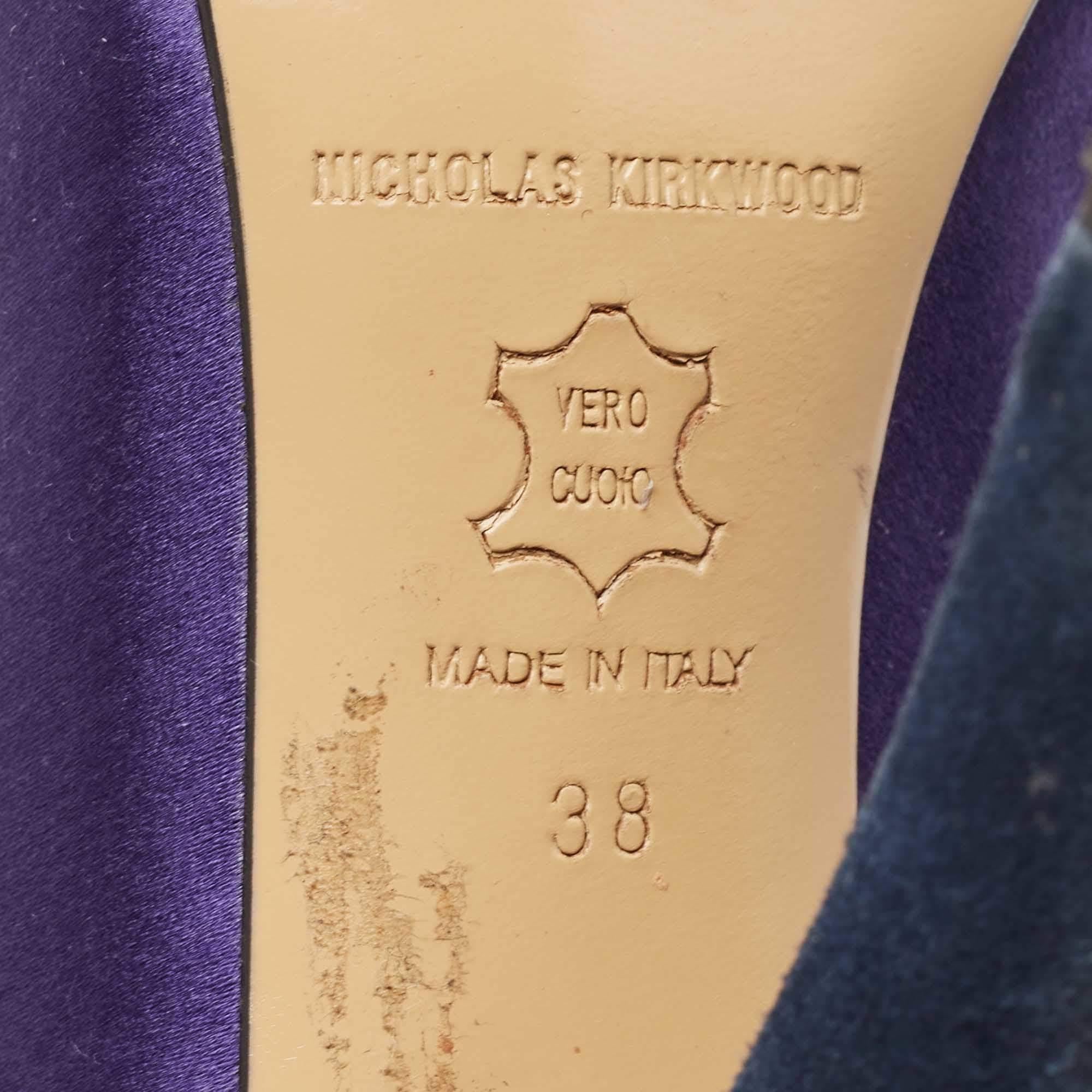 Nicholas Kirkwood Purple/Black Satin and Velvet Ankle Strap Sandals Size 38 For Sale 4