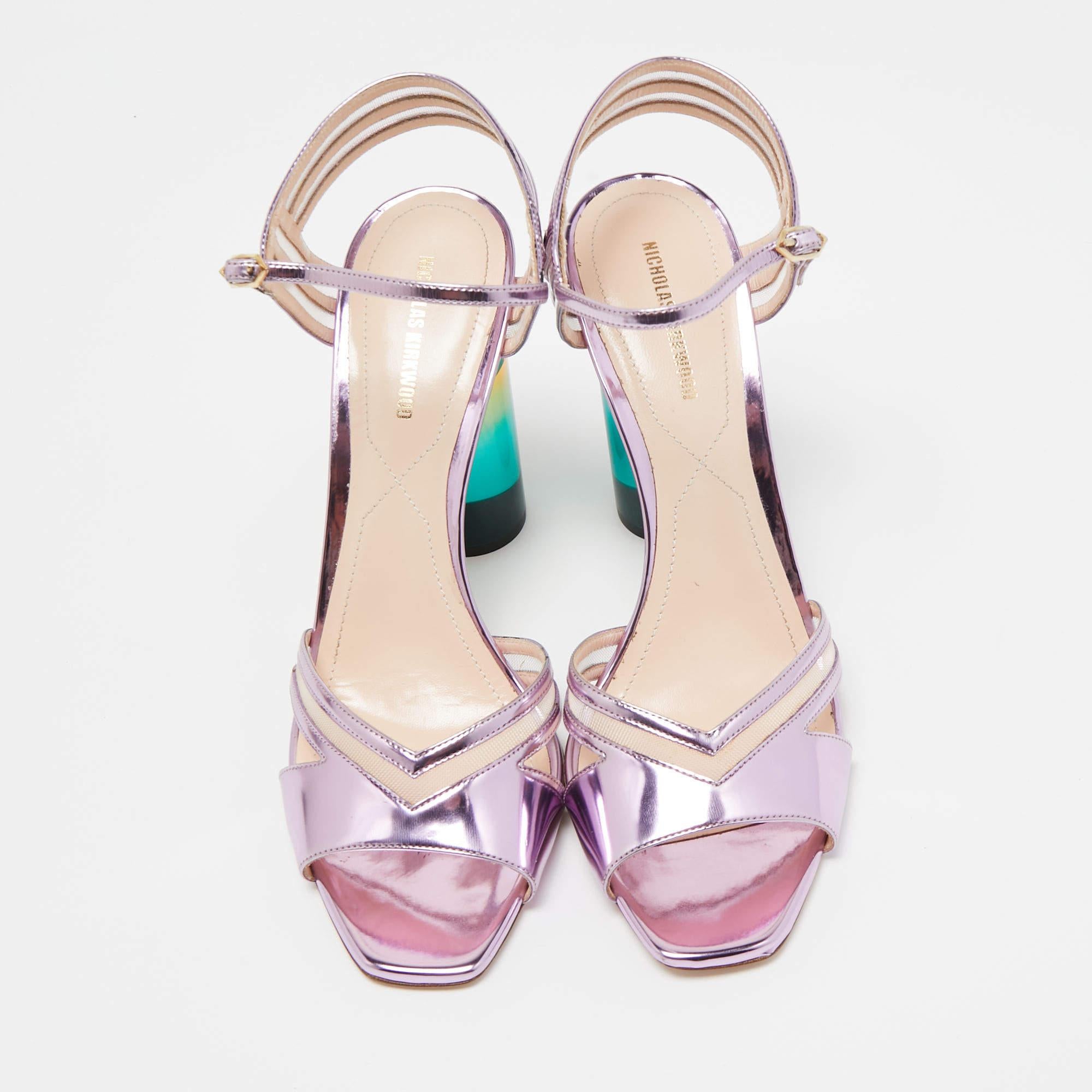 Beige Nicholas Kirkwood  Purple Leather & Mesh Zaha Ankle Strap Sandals Size 40 For Sale