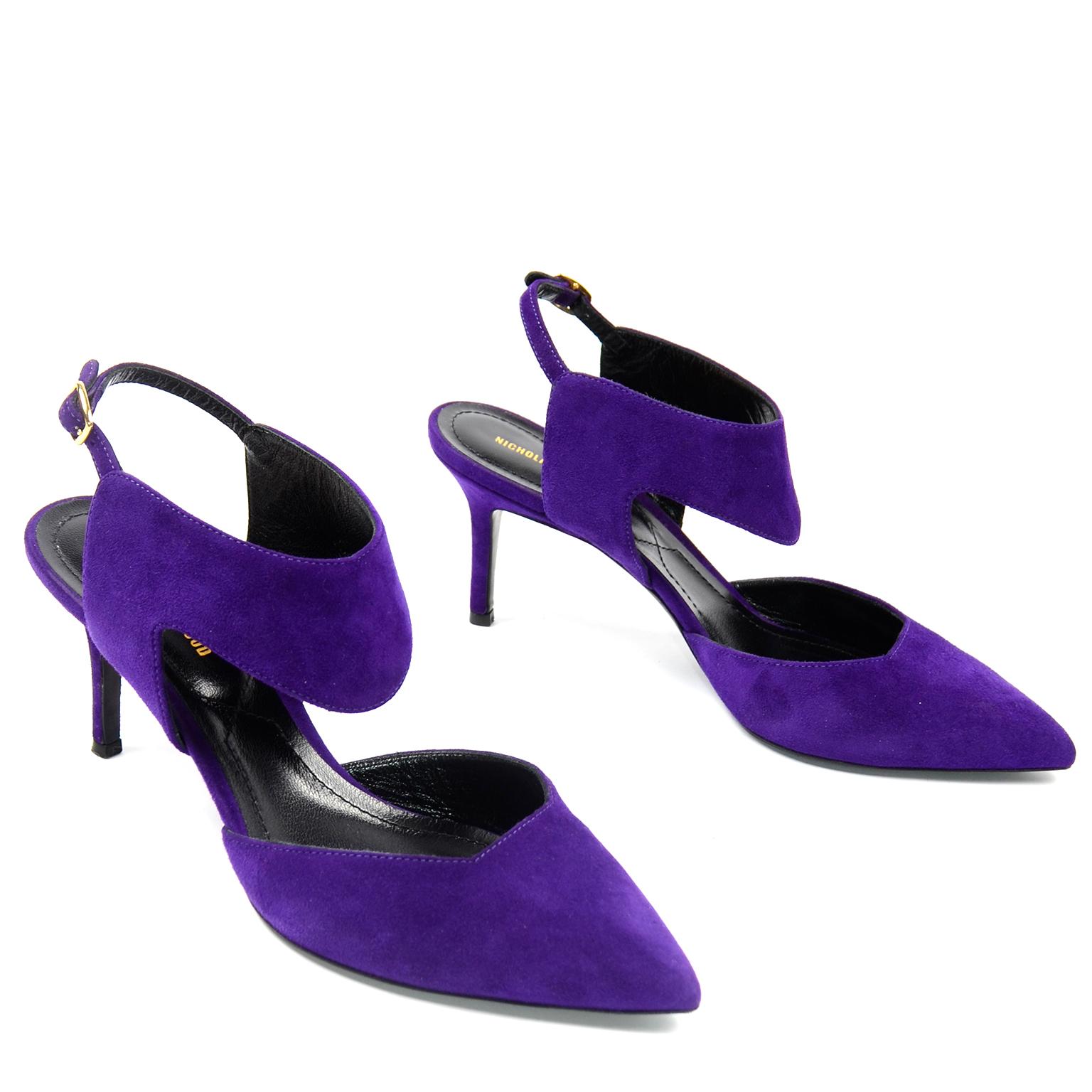 Nicholas Kirkwood Chaussures à bout pointu en daim violet avec talons Excellent état - En vente à Portland, OR