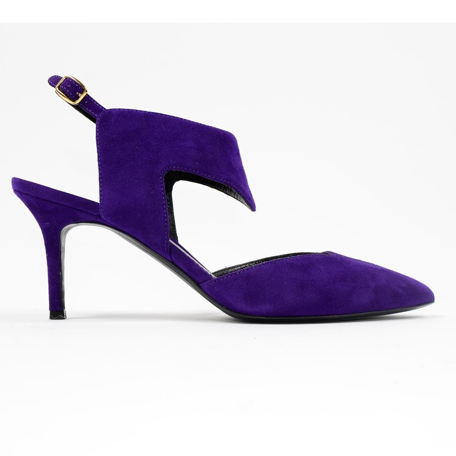 Nicholas Kirkwood Purple Suede Slingback Pointed Toe Shoes With Heels In Excellent Condition For Sale In Portland, OR
