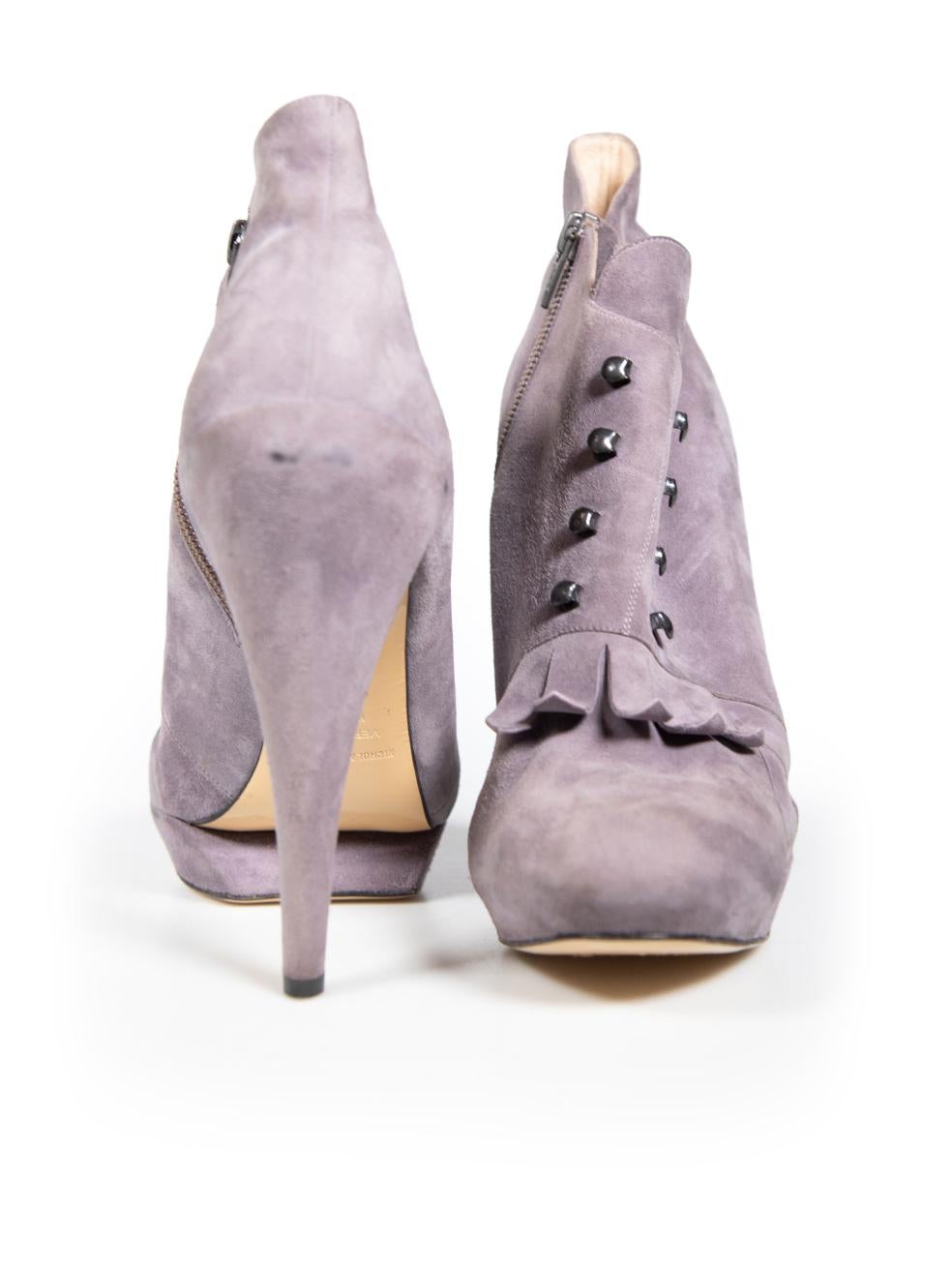 Gray Nicholas Kirkwood Purple Suede Zipped Ankle Boots Size IT 41 For Sale