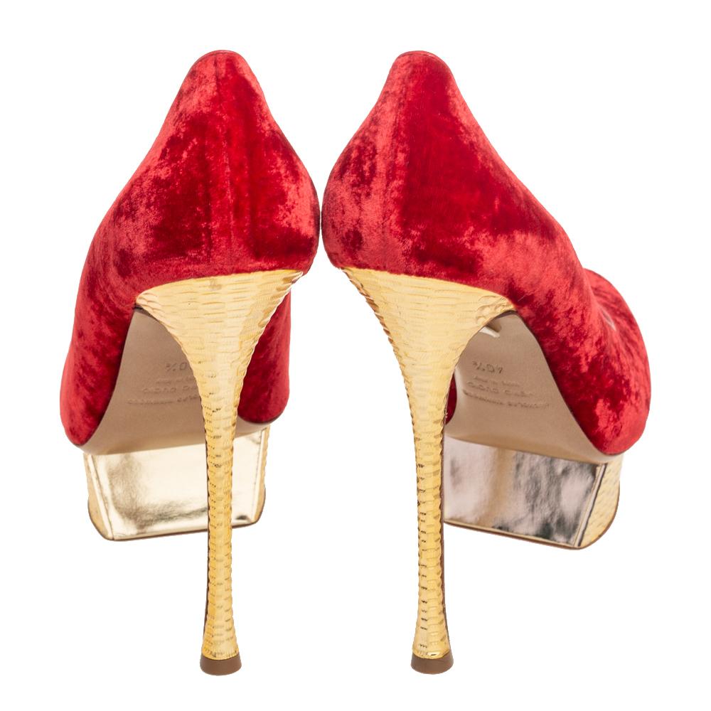 gold velvet platform heels