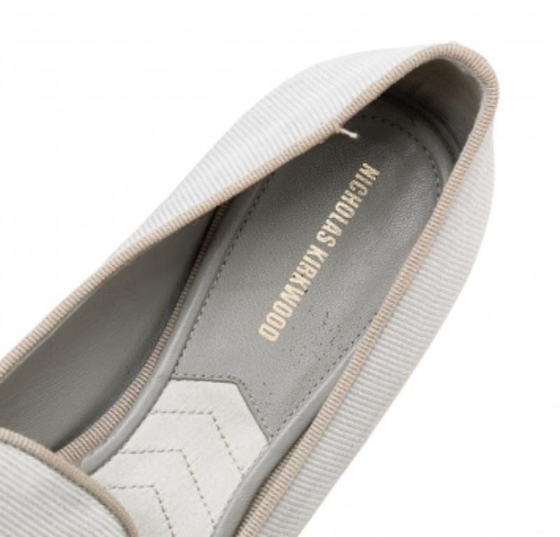 Donna Nicholas Kirkwood Silver Fabric Eye Motif Iris Slip On Loafers Taglia 37.5 in vendita