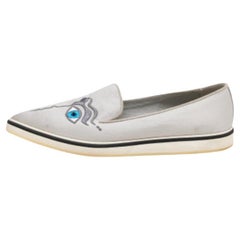 Nicholas Kirkwood Silver Fabric Eye Motif Iris Slip On Loafers Taglia 37.5