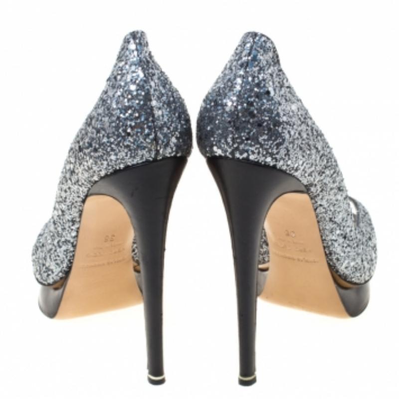 Nicholas Kirkwood escarpins à double plateforme à bout ouvert en cuir pailleté argenté taille 38 Pour femmes en vente