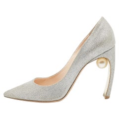 Nicholas Kirkwood Silver Lace Pearl Embellished Pointed Toe Pumps Size 40