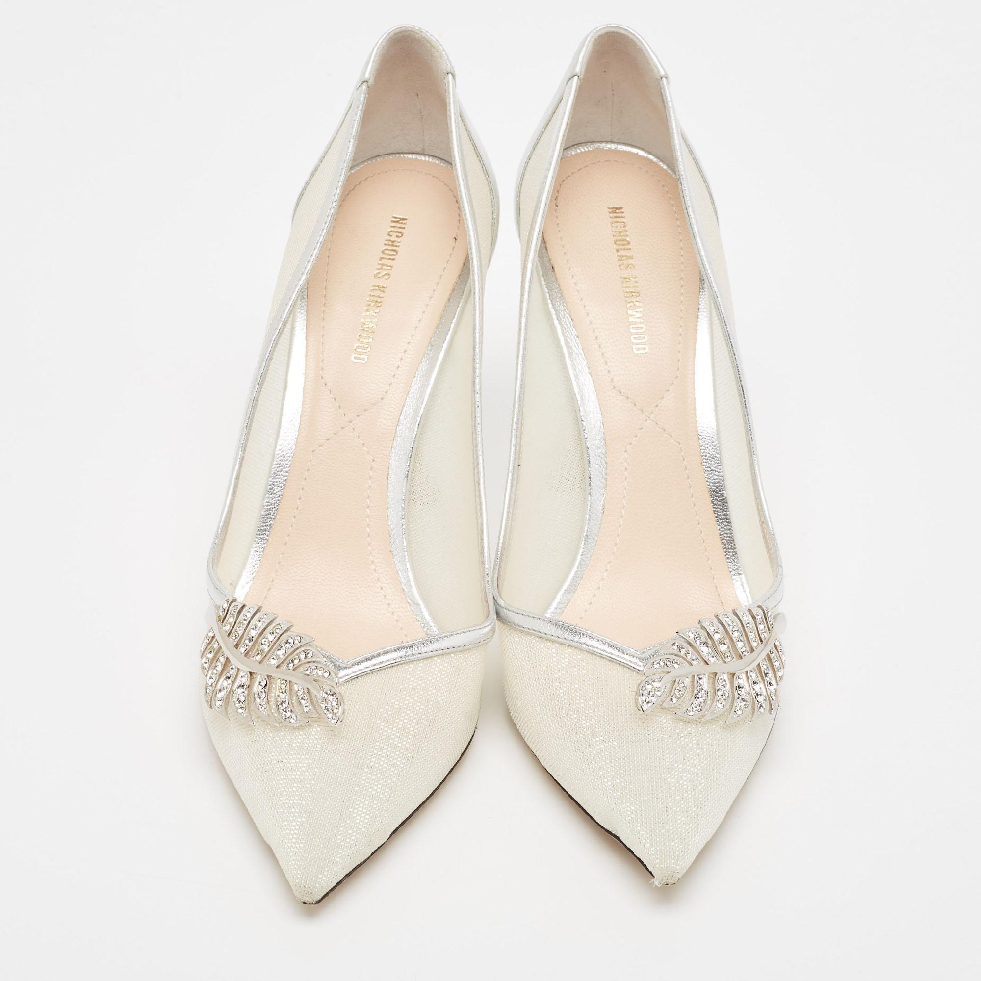 Women's Nicholas Kirkwood Silver Leather and Mesh Monstera Pumps Size 39 For Sale